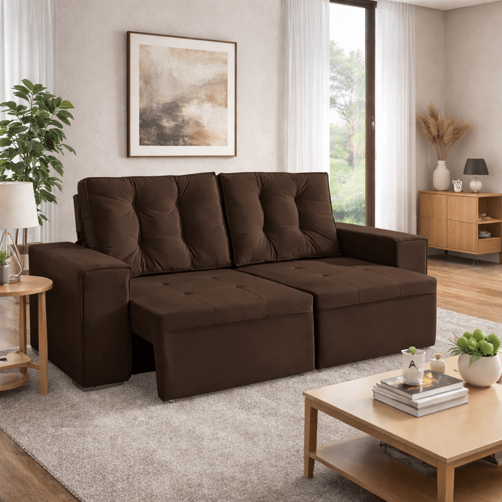 Sof&aacute; Retr&aacute;til e Reclin&aacute;vel 3 Lugares 210cm Marrom JW New York, , large image number 1