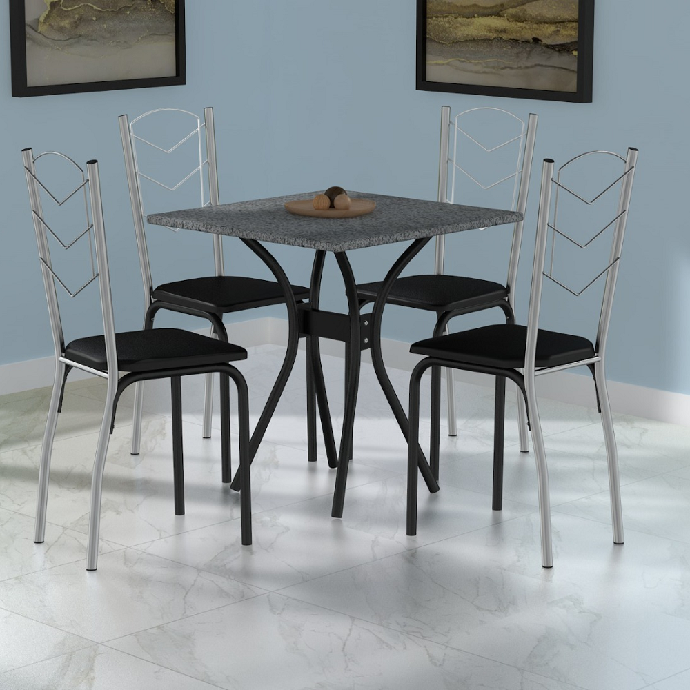 Mesa de Cozinha 4 Cadeiras Letícia Tampo em Granito Quadrado 80x80cm Tubform, , large image number 1