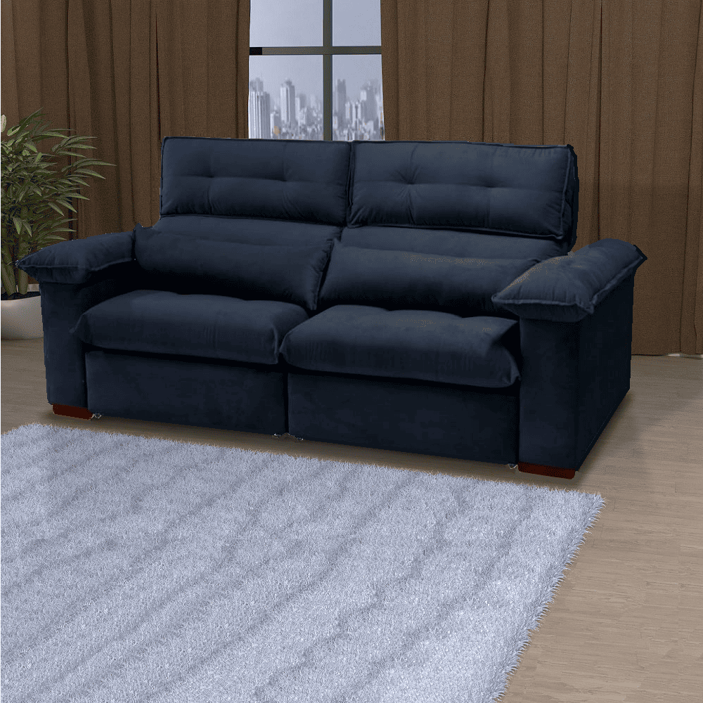 Sof&aacute; 2 Lugares 2 Assentos Retr&aacute;til e Reclin&aacute;vel Tecido Camu&ccedil;a Cinza 235 cm JA Floyd, , large image number 3