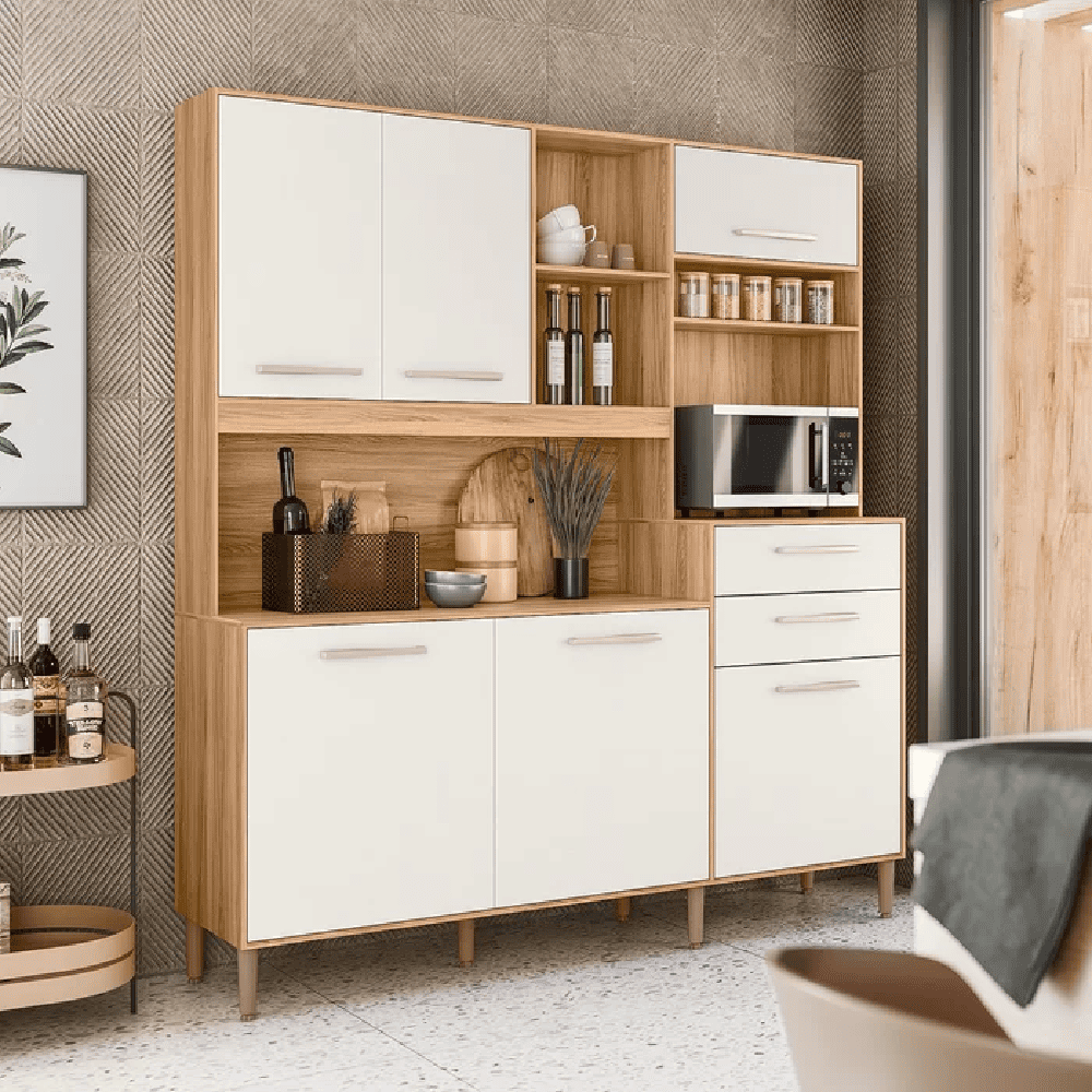 Arm&aacute;rio de Cozinha 6 Portas &Eacute;vora 2 Gavetas MDP Freij&oacute;/Off White Nicioli Cristal Salsa, , large image number 1