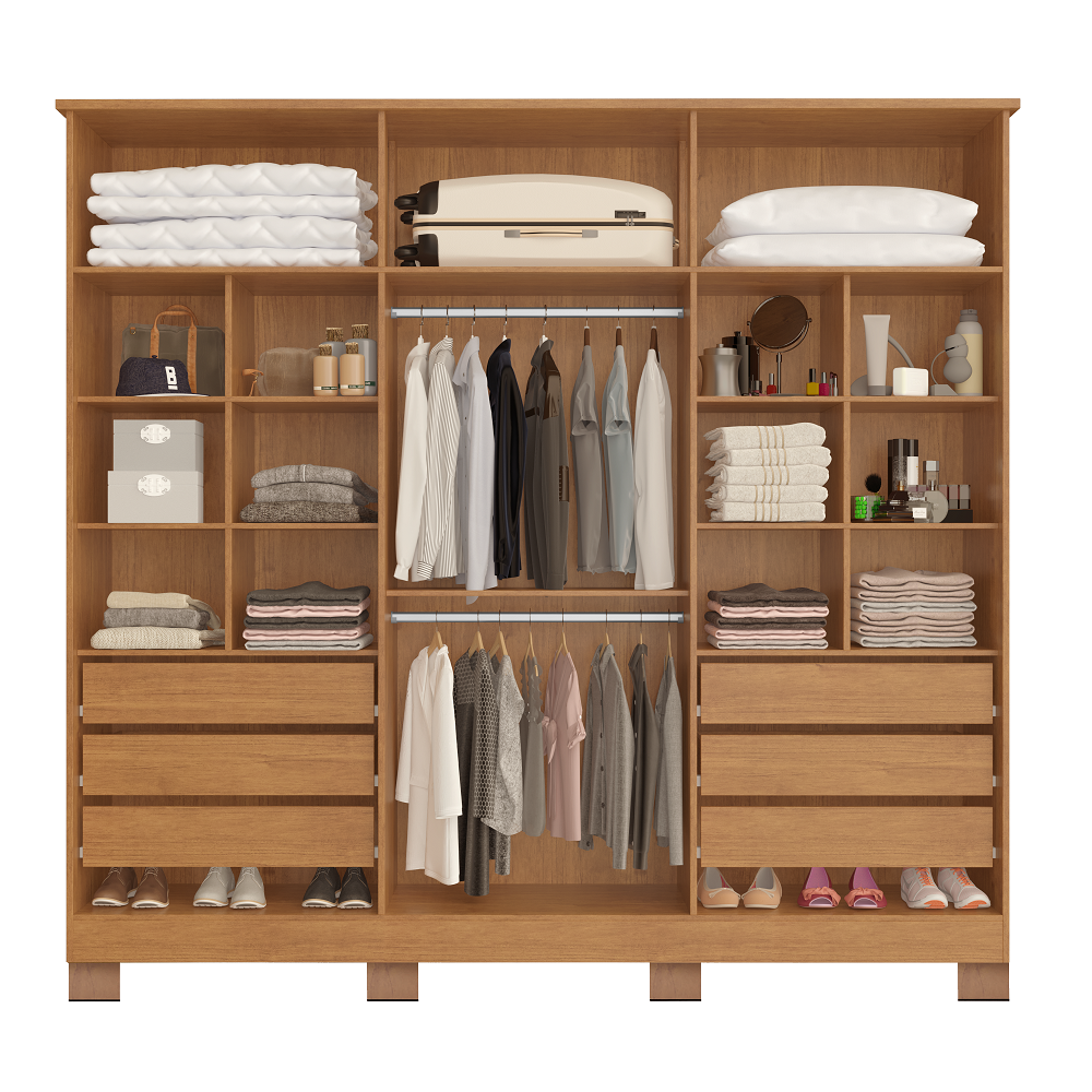 Guarda-Roupa Casal 6 Portas 6 Gavetas Nature/Off White Bianchi Bianca, , large image number 2