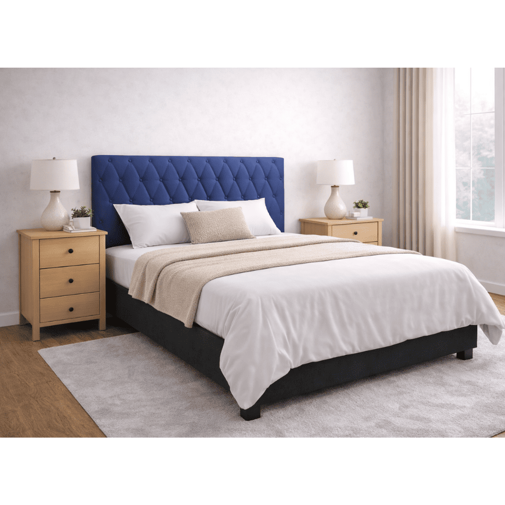 Cabeceira de Casal Estofada 140 cm Veludo Azul Ortomagic Excellence, , large image number 1