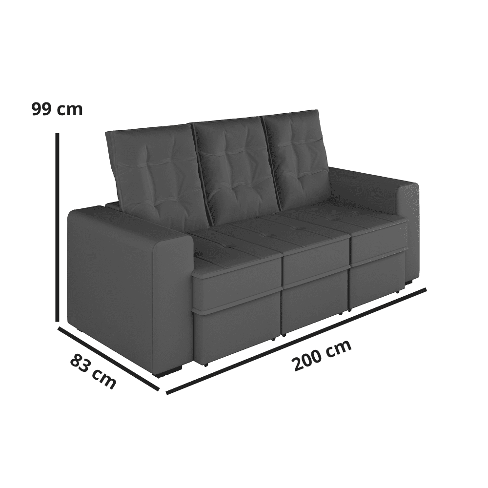 Sof&aacute; Retr&aacute;til e Reclin&aacute;vel 3 Lugares 618 Cinza 200 cm Somopar Mineapolis, , large image number 3