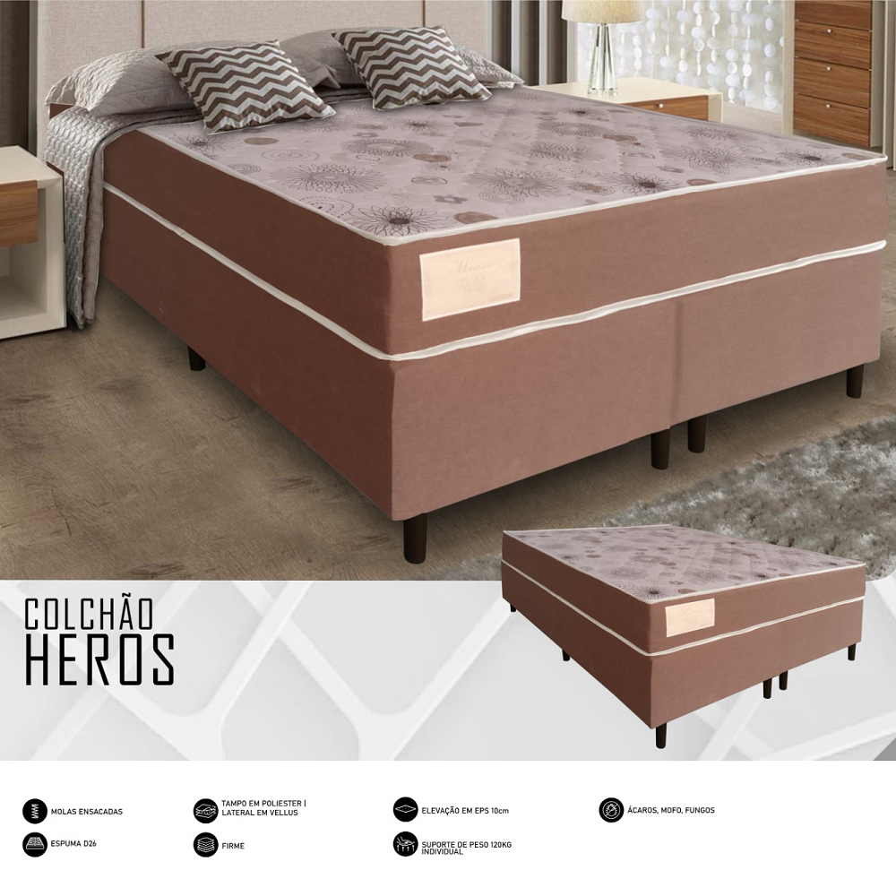 Cama Box Queen com Base e Colchão D-26 e Molas Ensacadas Heros 158x198x66cm Caza Nobre, , large image number 1