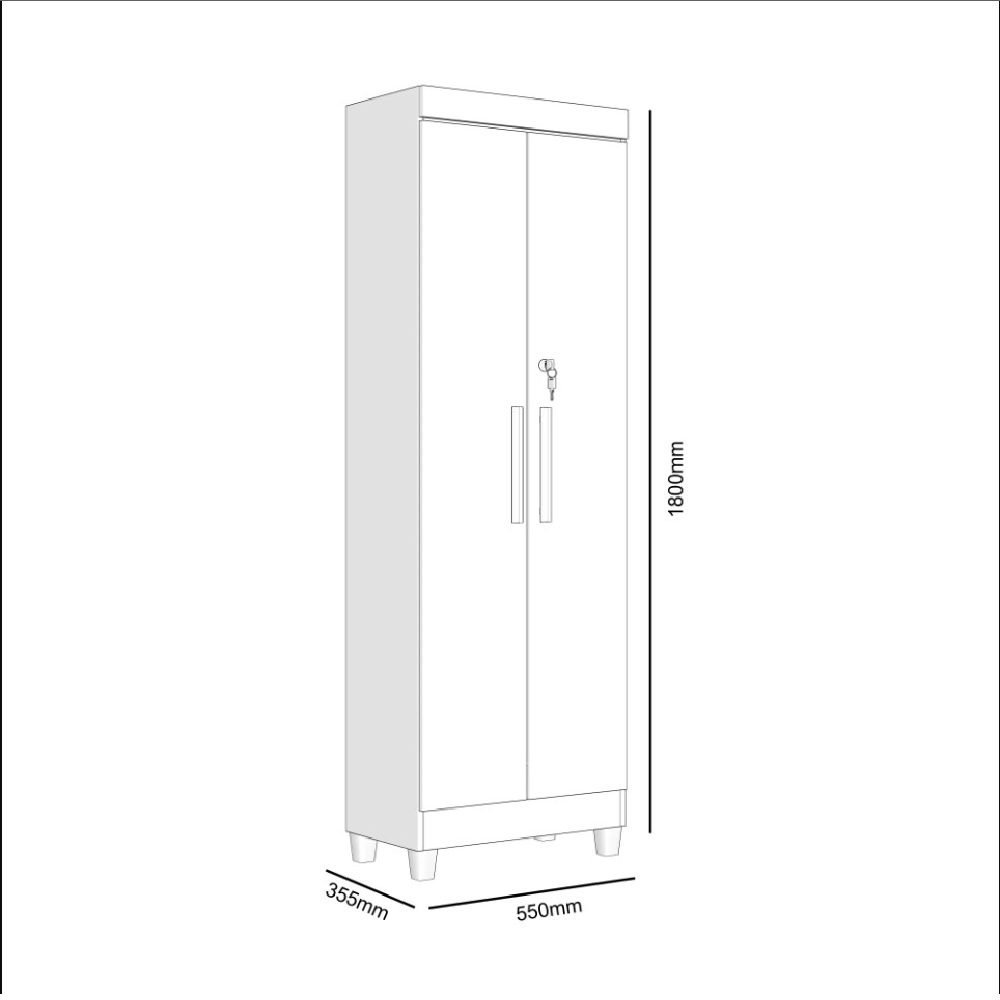 Armário Multiuso 2 Portas 4 Prateleiras 180x55 cm Berlim Magno Branco, , large image number 2