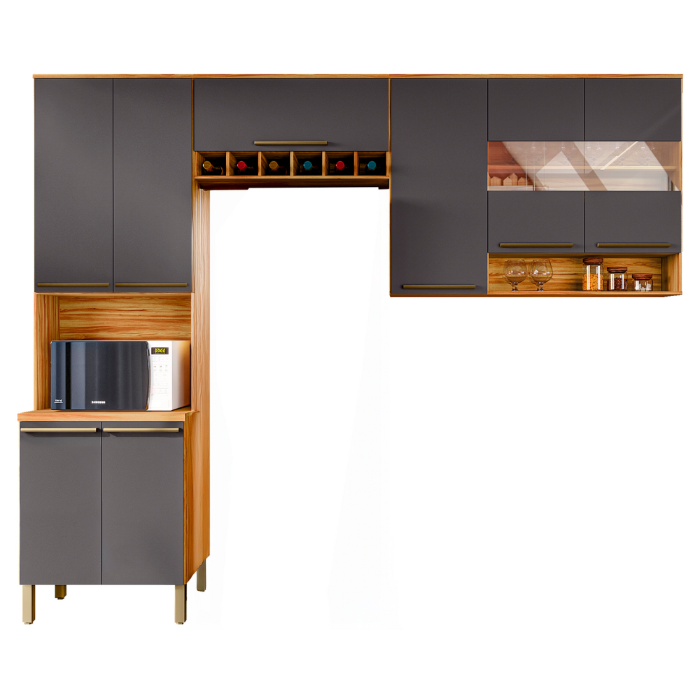Cozinha Completa 8 Portas Amendoa/Chumbo Ronipa Napoli Prime 100% MDF