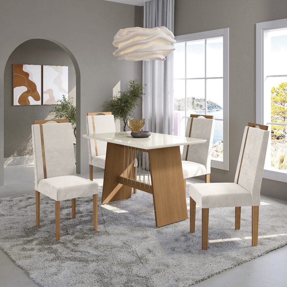Conjunto Mesa de Jantar 4 Cadeiras Retangular Kappesberg 4CAD166NEA-A036 Canela/Off White/Bege, , large image number 1