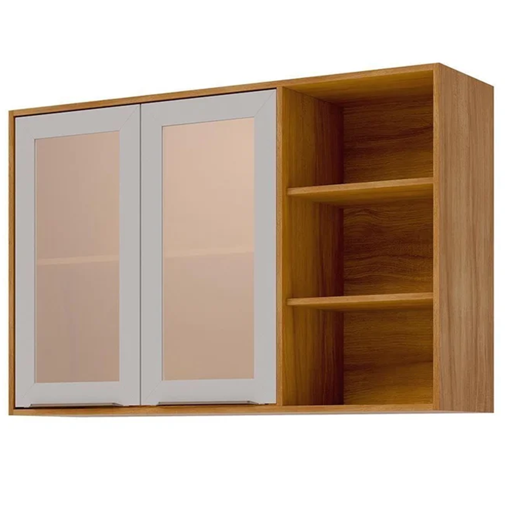Armário de Cozinha Madeira com 2 Portas 120cm Cinamomo/Platina MGM Móveis Brilhante - 100% MDF