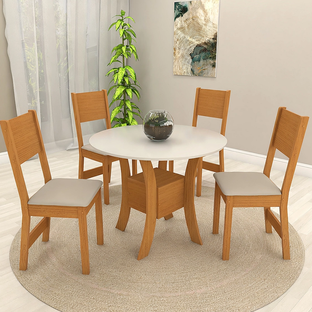 Conjunto Mesa Sala de Jantar 4 Cadeiras Milena Redonda 90cm S&atilde;o Carlos Ayla, , large image number 1