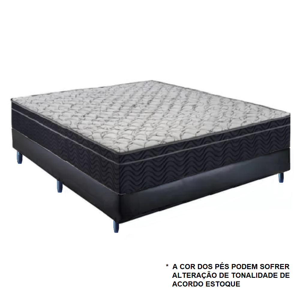 Cama Box Casal Base Corino Preta e Colchao de Molas Airtech Springpoket 138x188x72 cm Ortobom