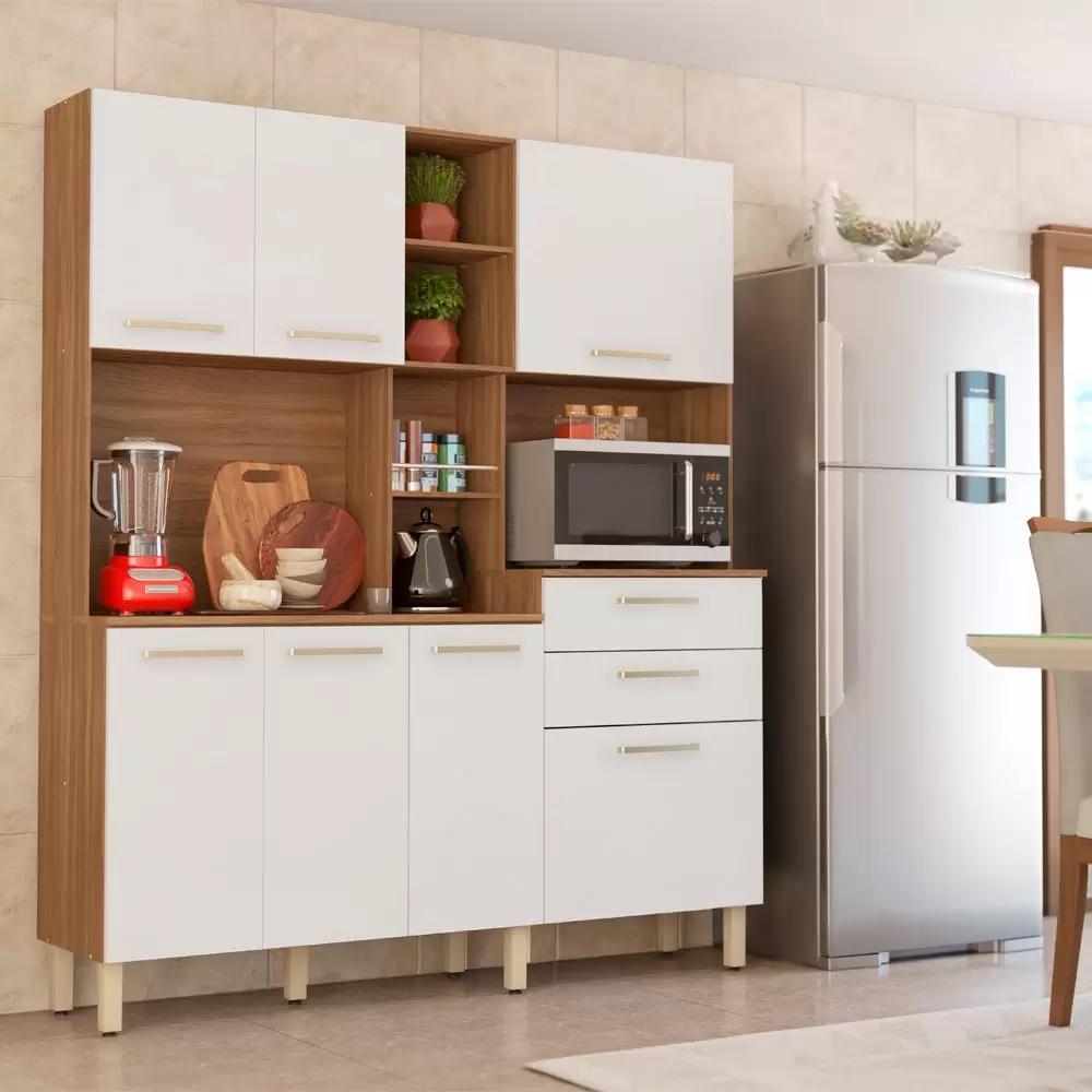 Armário de Cozinha 7 Portas 2 Gavetas MDP Amêndola/Off White Demóbile Encanto
