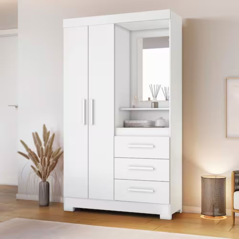 Guarda-Roupa Solteiro 2 Portas 3 Gavetas Branco/Rosa Notável NT6020, , large image number 1