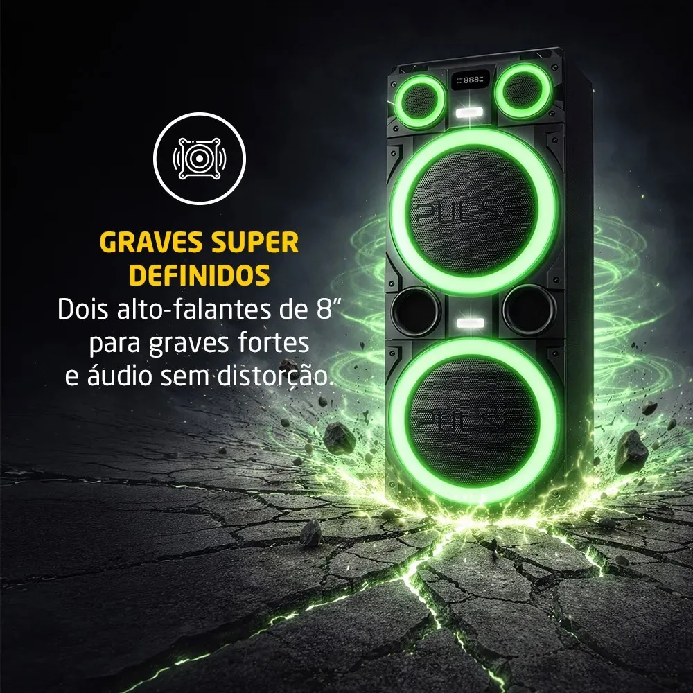 Caixa de Som Torre Pulse Bluetooth 2000W Bivolt Double 10 SP518 LED, , large image number 2