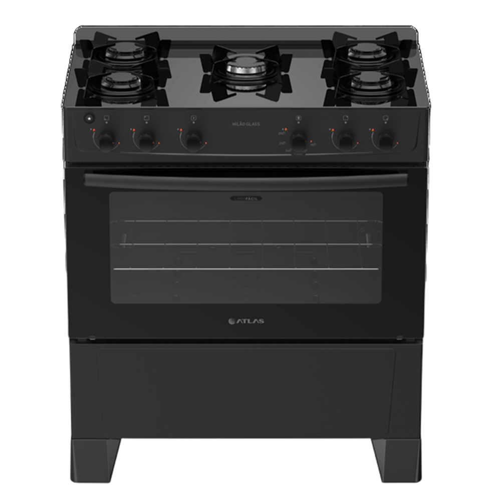 Fog&atilde;o 5 bocas Atlas Autom&aacute;tico Mesa de Vidro Preto New Mil&atilde;o Glass