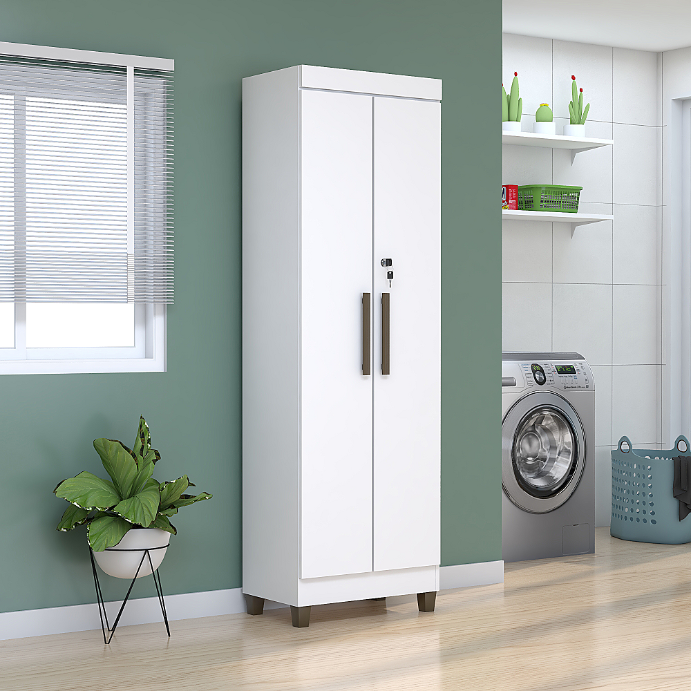 Armário Multiuso 2 Portas 4 Prateleiras 180x55 cm Berlim Magno Branco