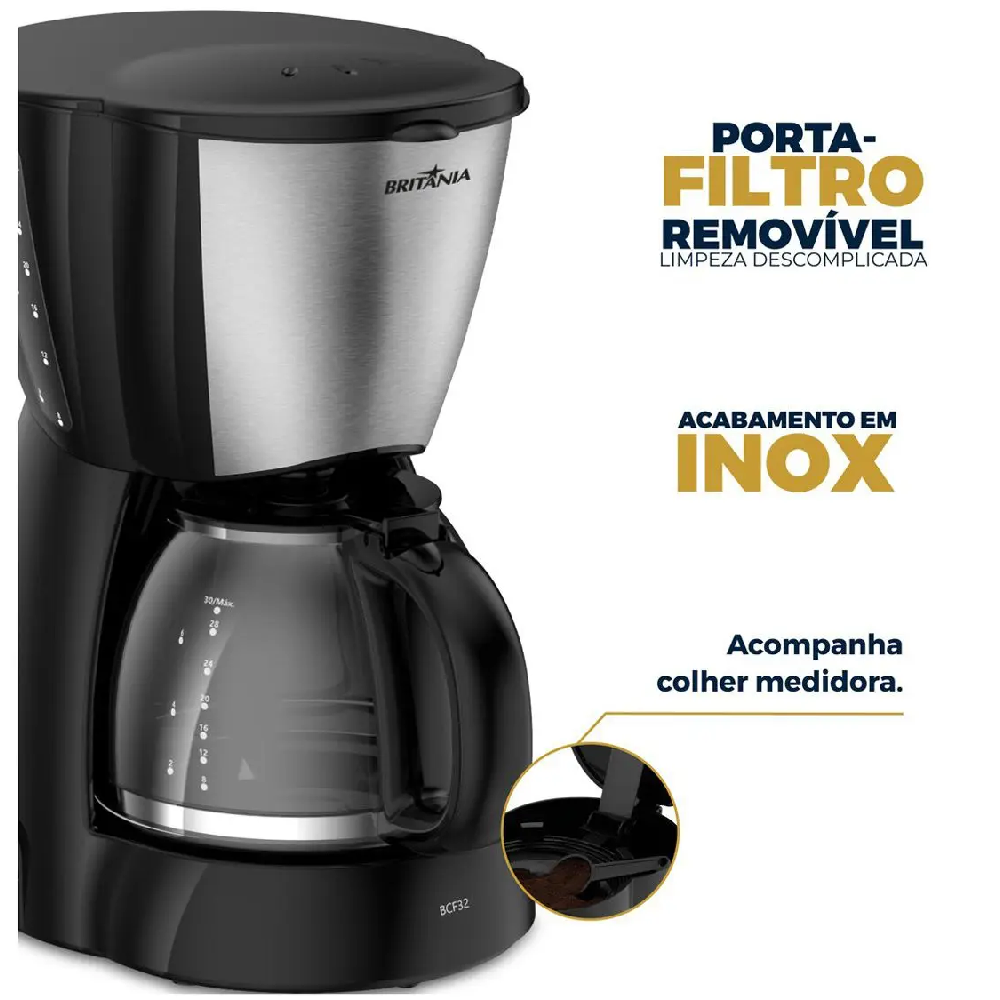 Cafeteira Britânia BCF32A 30 Xícaras Preta 800W 220V, , large image number 4
