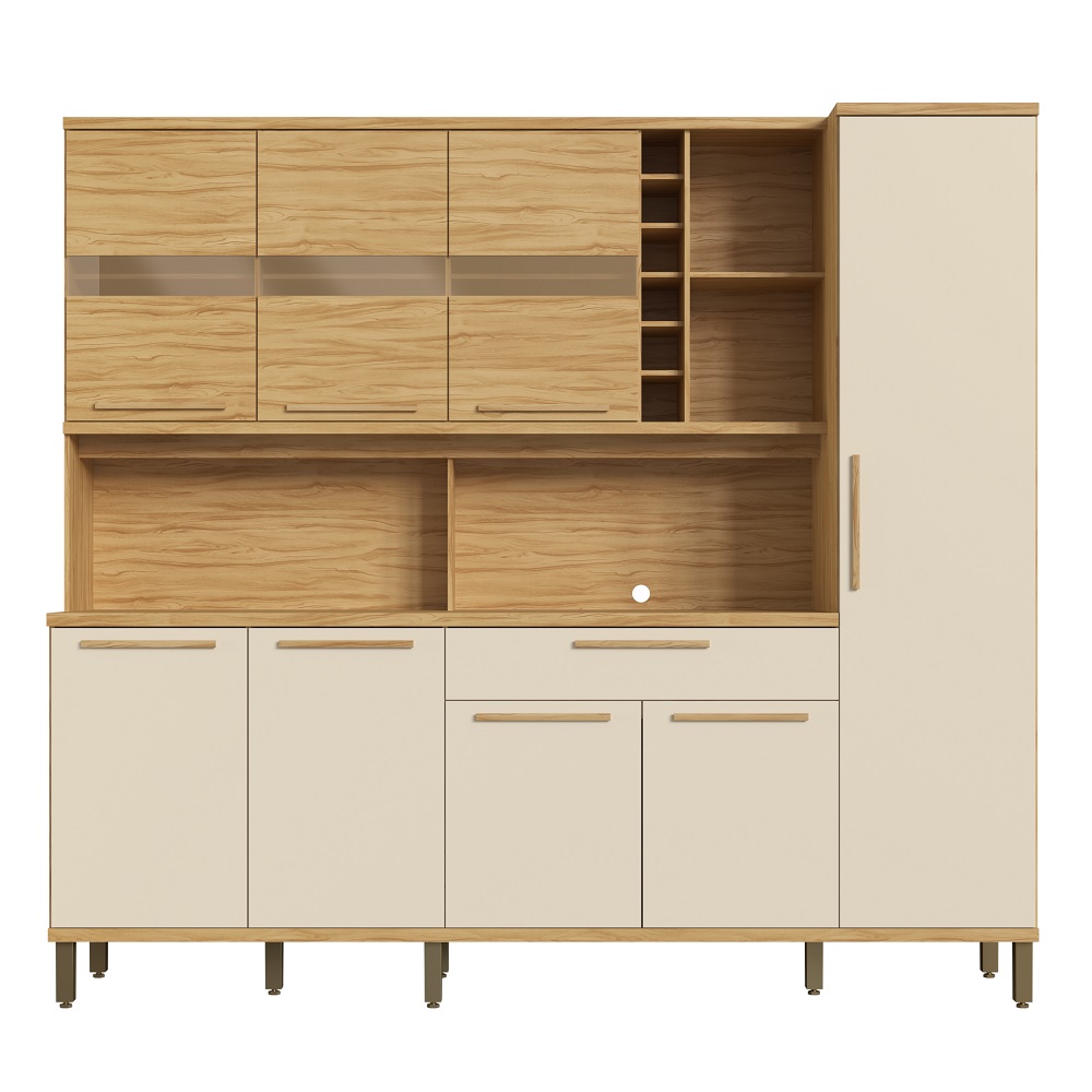 Kit de Cozinha 222 cm 8 Portas 1 Gaveta Amêndoa/Off White Rio Doce Touriga