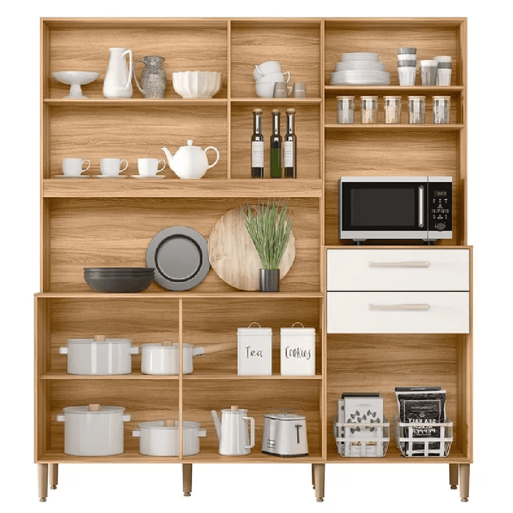 Arm&aacute;rio de Cozinha 6 Portas &Eacute;vora 2 Gavetas MDP Freij&oacute;/Off White Nicioli Cristal Salsa, , large image number 4