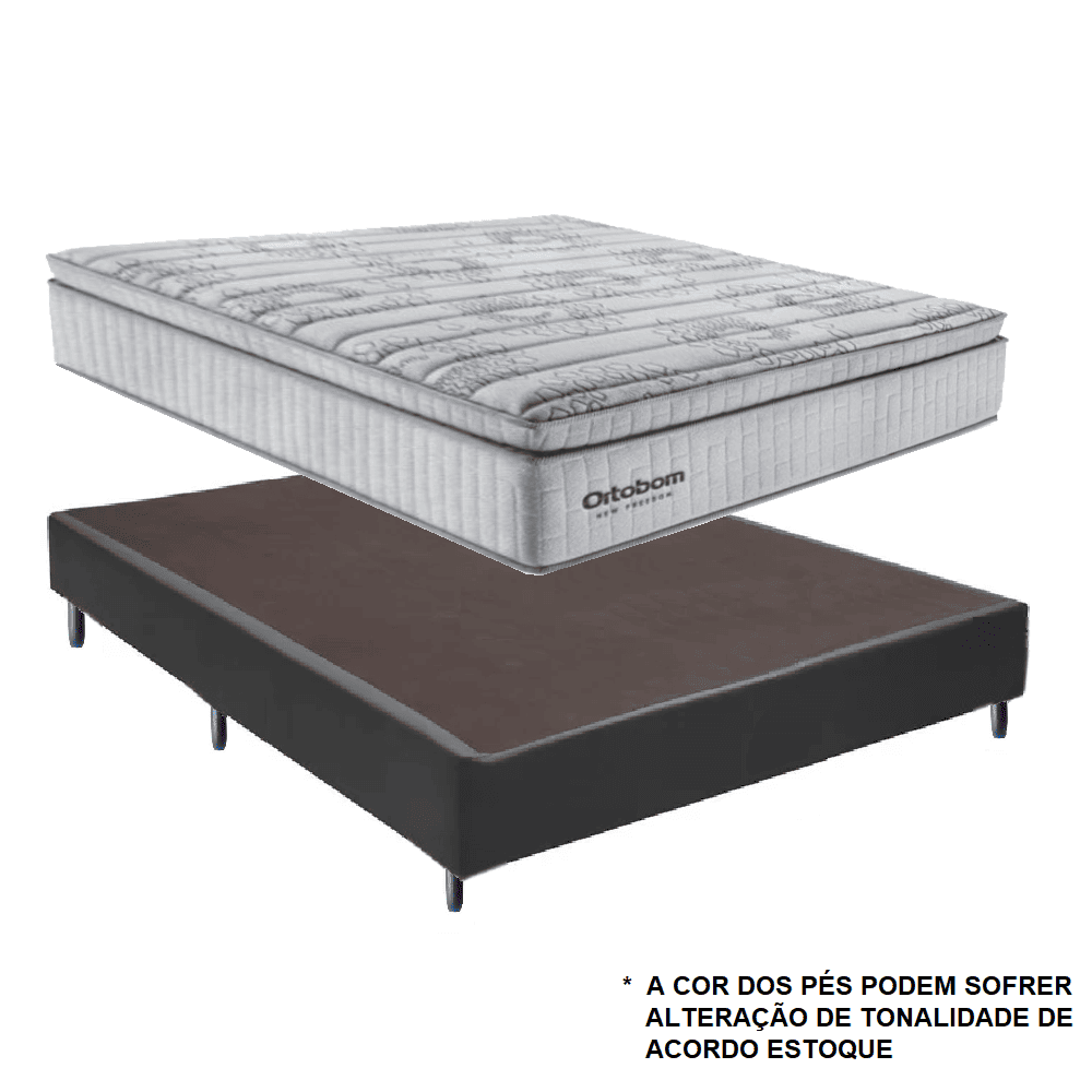 Cama Box Queen Colch&atilde;o + Base Courino Preta D33 Molas Ensacadas Freedom 158x198x74 cm Ortobom, , large image number 2