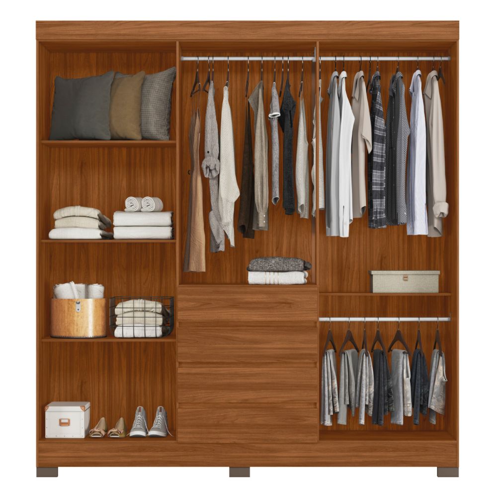 Guarda-Roupa Casal 6 Portas 4 Gavetas Nogueira com Espelho Opera Demóbile, , large image number 3