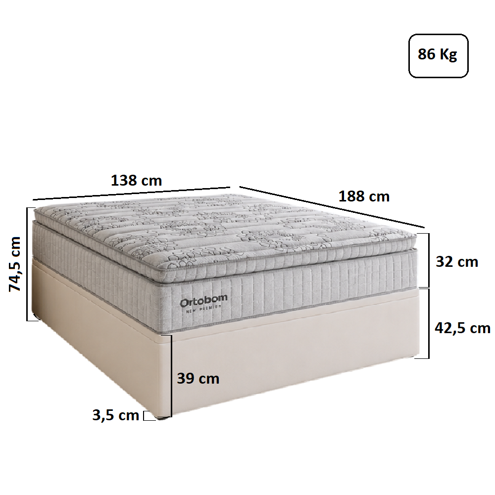 Cama Box Casal com Base Bau Courino D33 Molas Ensacadas Freedom 138x188x74,5 cm Ortobom, , large image number 6