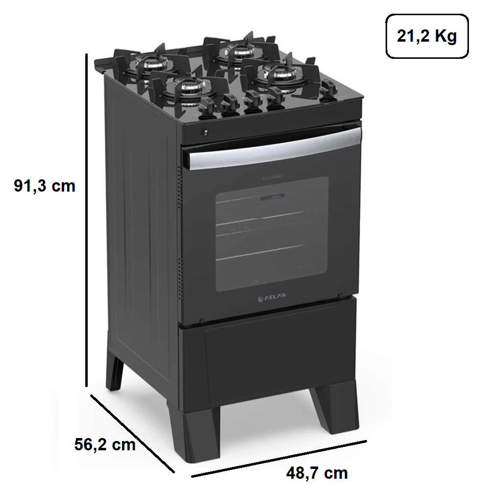 Fog&atilde;o 4 bocas Atlas Autom&aacute;tico Mesa de Vidro Preto Mil&atilde;o Fast Glass, , large image number 3