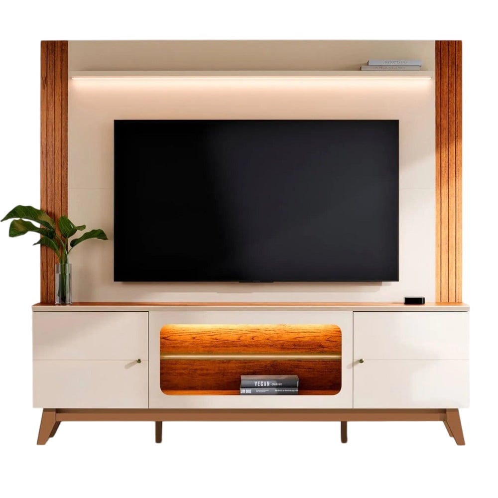 Estante Home para Tv at&eacute; 75 Polegadas Off White/Canela M&ouml;bler Macei&oacute;
