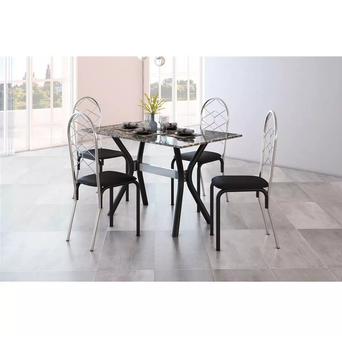 Conjunto de Mesa Tubform Viena com 4 Cadeiras Atenas 