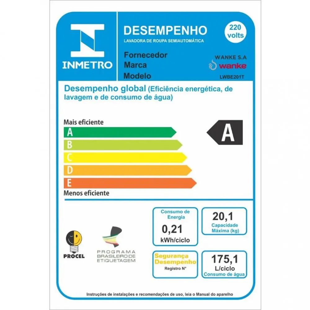 Tanquinho de Lavar Roupas Wanke 20kg 220v LWBE201T - Preto, , large image number 6