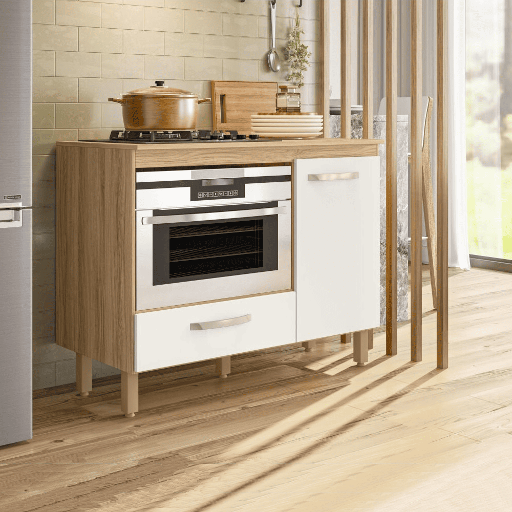 Balc&atilde;o de Cozinha para Cooktop e Forno Fit 1 Porta 1 Gaveta Freij&oacute;/OffWhite Nicioli, , large image number 1