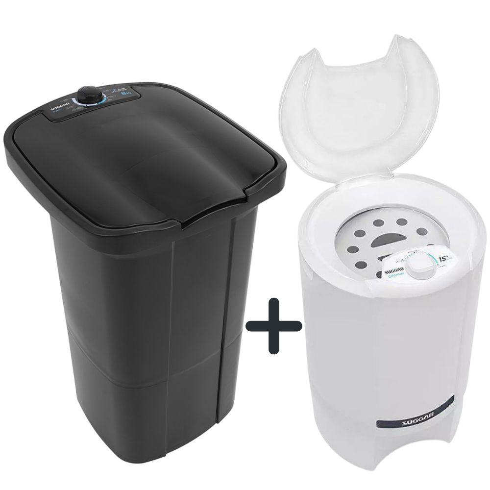 Kit Tanquinho 8kg AL8002PT e Centrífuga 15kg Suggar CT1502 220V Preto/Branco