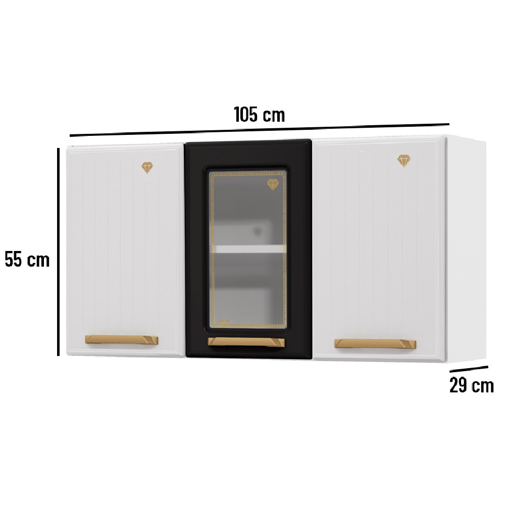 Armário de Cozinha em Aço Preto 3 Portas sendo 1 com Vidro 105cm Telasul Diamante, , large image number 4