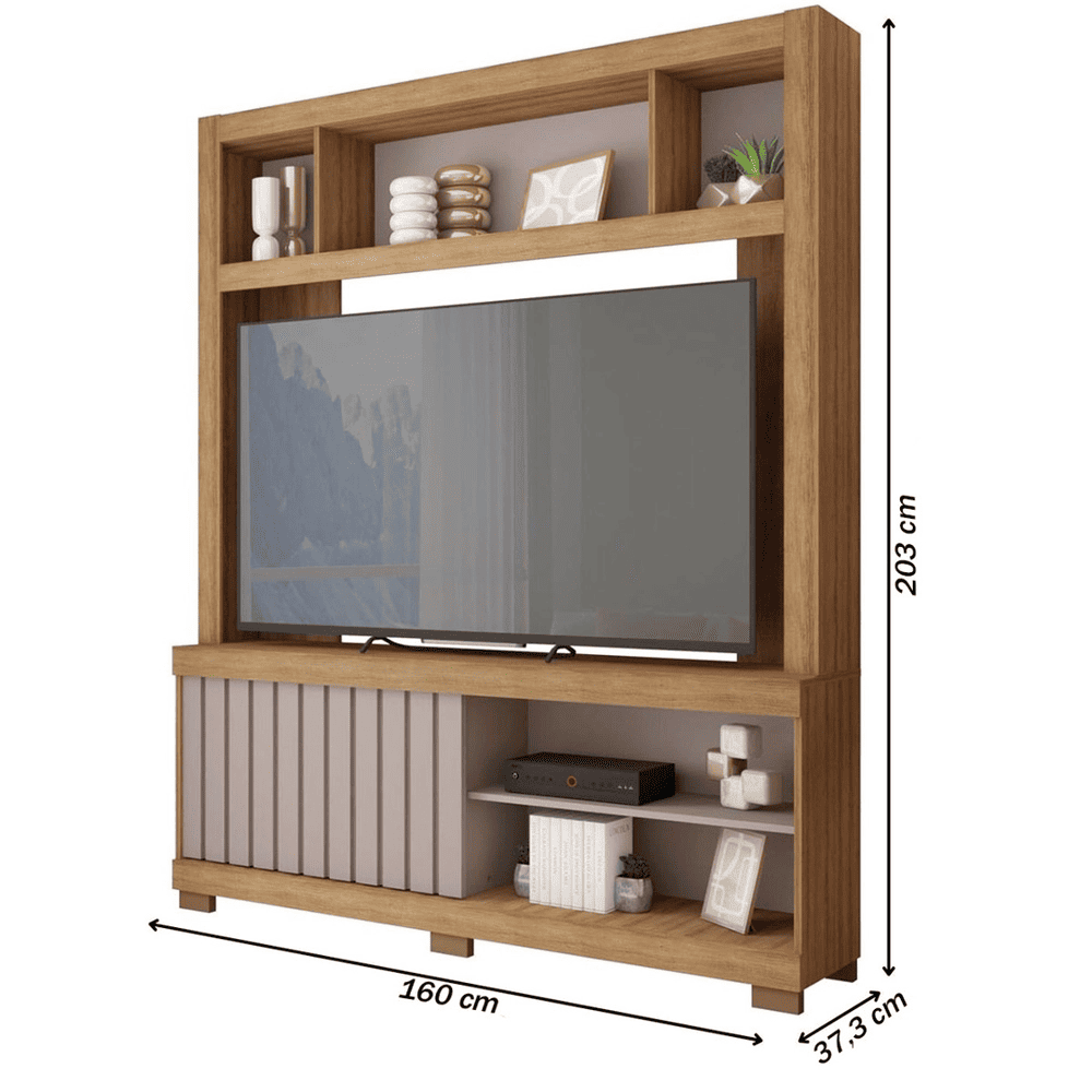Estante Home Para TV at&eacute; 55 Polegadas 1 Porta Ripada Mel/Cacao Perfect Caemmun Cinne, , large image number 3