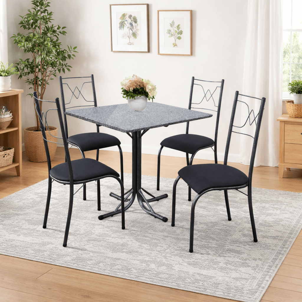 Mesa de Cozinha 4 Cadeiras Livia Luxo Tampo de Granito Quadrada 75x75cm A&ccedil;o Coelho, , large image number 1