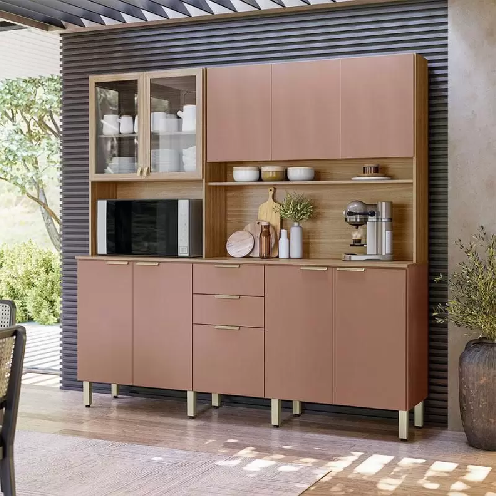 Kit de Cozinha 10 Portas 2 Gavetas Amendoa/Marsala Demóbile Amora