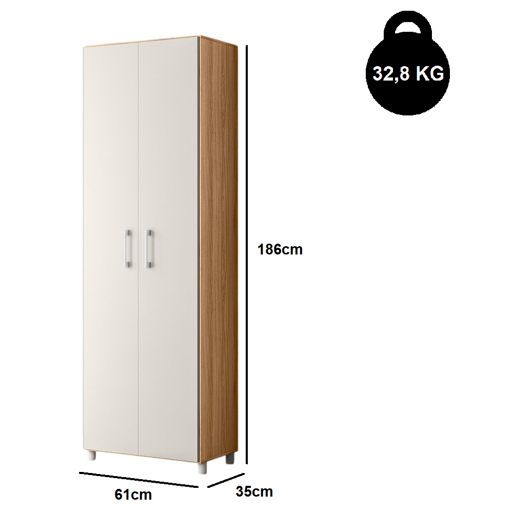 Armário Multiuso 2 Portas 4 Prateleiras 186x61 cm Nicioli Freijó/Off White, , large image number