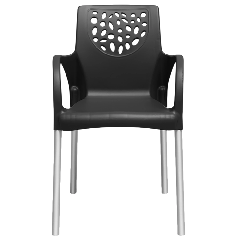 Poltrona de Polipropileno com P&eacute;s de Alum&iacute;nio Forte Pl&aacute;stico Deluxe 81x51x43 Preto