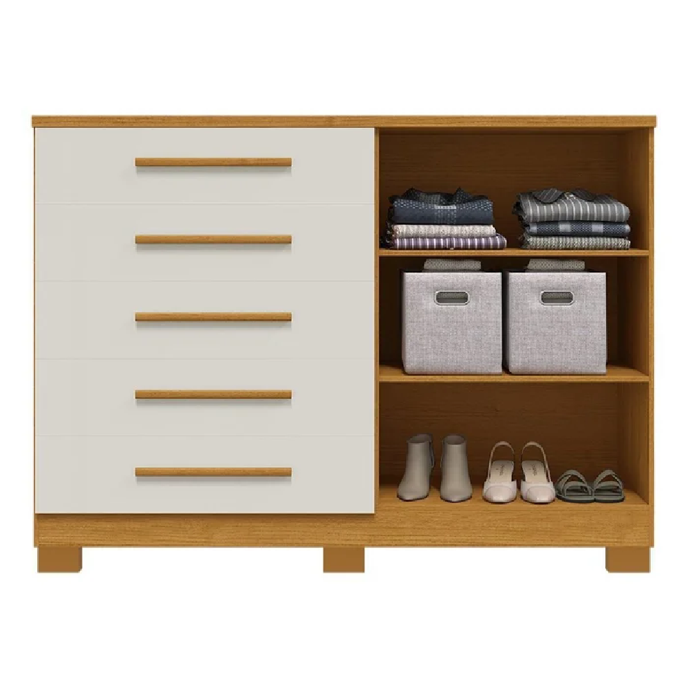 Cômoda ACP Bella 2 Portas com Chave 5 Gavetas 2 Prateleiras Cinamomo/Off White 100% MDF, , large image number 2
