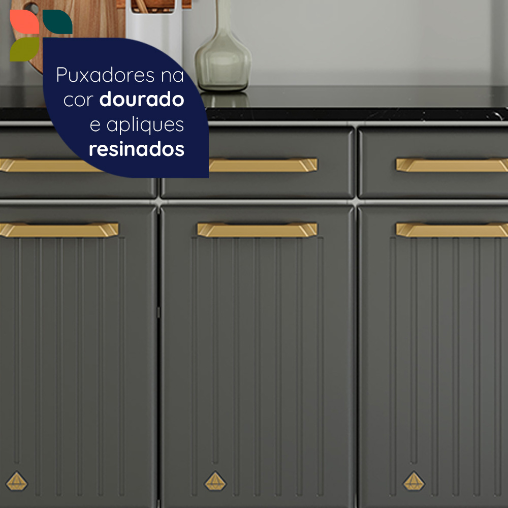 Kit de Cozinha 105 cm 6 Portas 3 Gaveta 3 Prateleiras Cinza Telasul Diamante New, , large image number 5