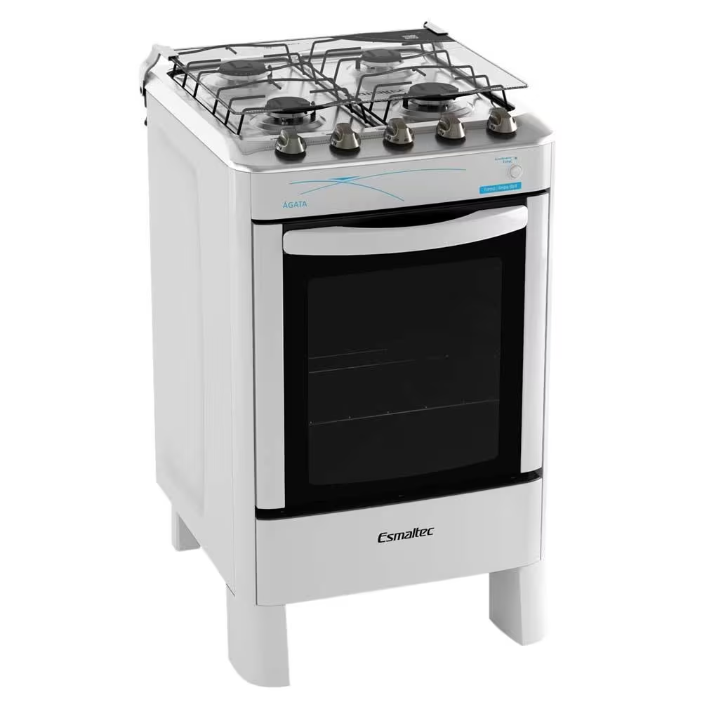 Fogão 4 Bocas Esmaltec Acendimento Automático Mesa de Inox Branco Bivolt Agata