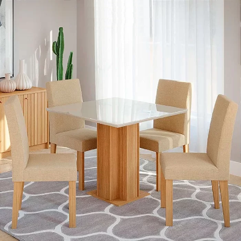 Mesa de Jantar Quadrada com 4 Cadeiras 95x95 cm Cimol Sophia 100% MDF