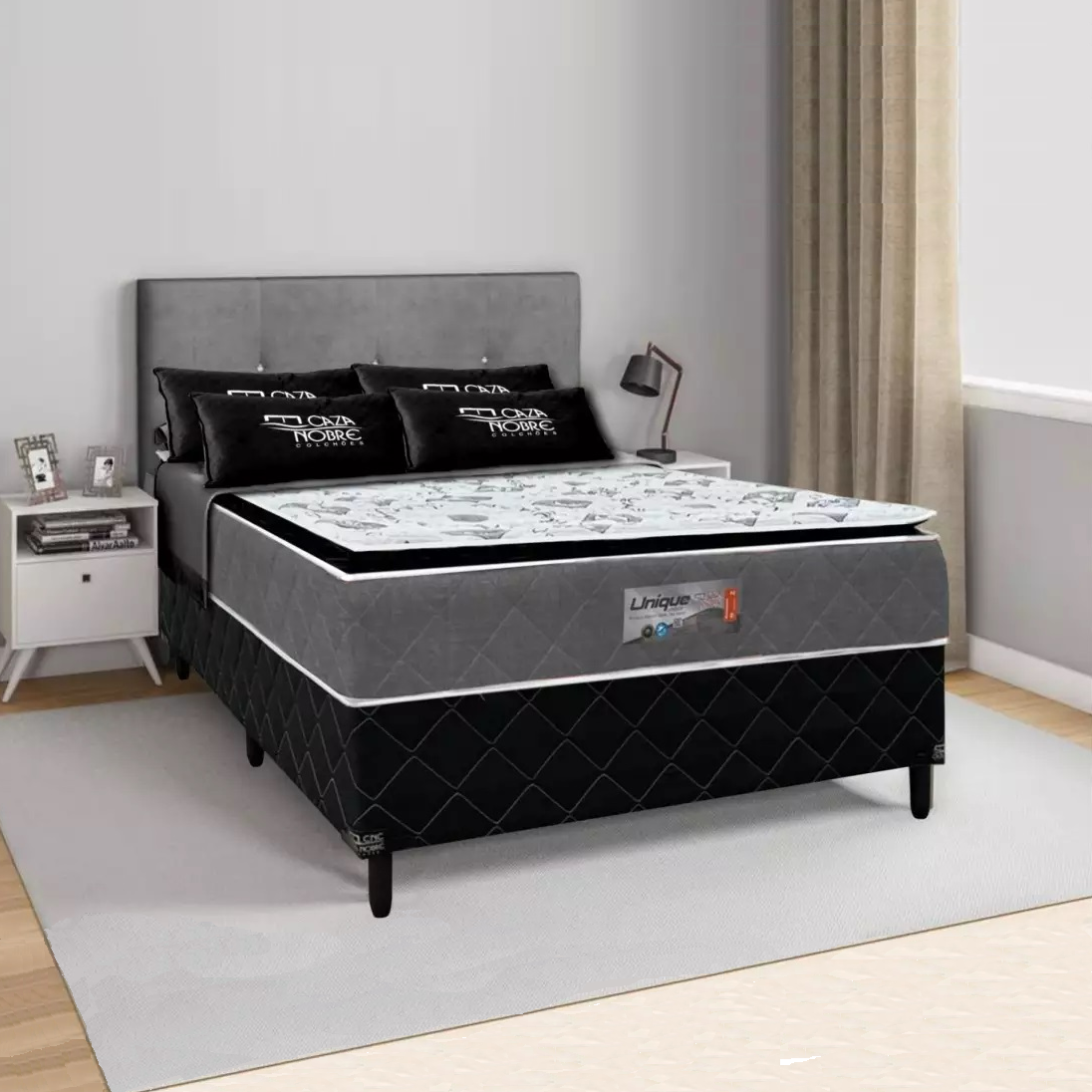 Cama Box Conjugada Casal Espuma D28 Unique Pillow Confort 188x138x69 cm Caza Nobre