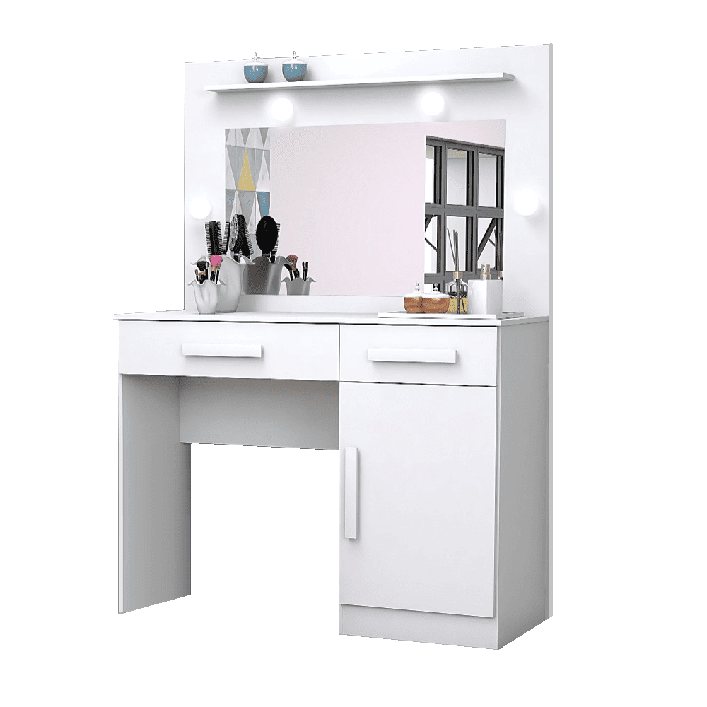 Penteadeira Branca com Espelho Luz LED 1 Pt 2 Gav 1 Prat M&aacute;gno M&oacute;veis Munique