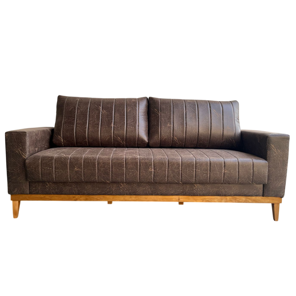 Sofá 4 Lugares 1 Assento Tecido Corino Marrom 200cm Acento Fixo Movelpaz Caline