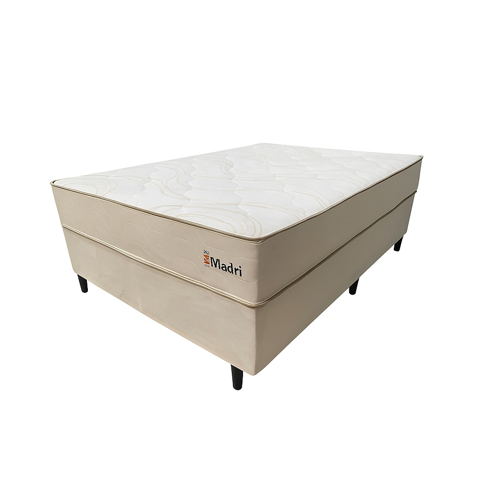 Conjunto Box Casal Molas Ensacadas Titânio Madri Bege 138x188x66 cm