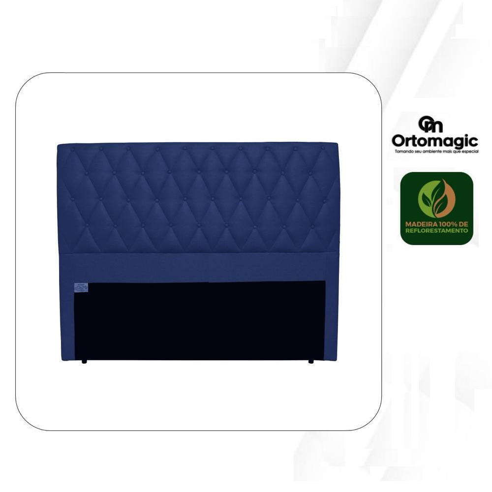Cabeceira de Casal Estofada 160 cm Veludo Azul Ortomagic Excellence, , large image number 1
