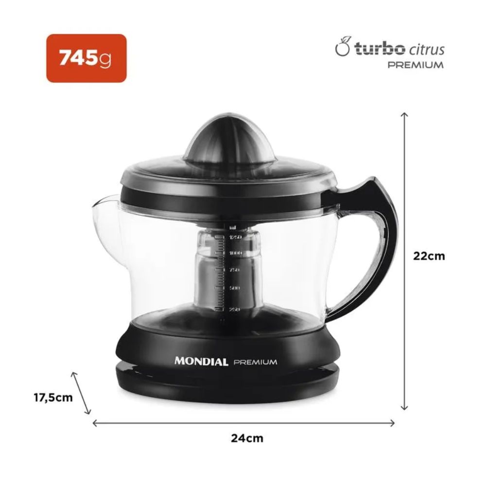 Espremedor de Frutas Elétrico Mondial Preto 1,25L 220V E-02, , large image number 5