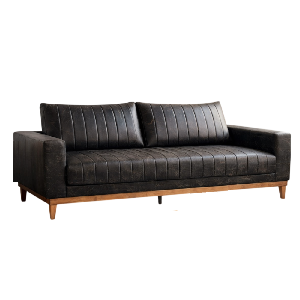 Sof&aacute; 4 Lugares 1 Assento Tecido Corino Preto 200cm Acento Fixo Movelpaz Caline