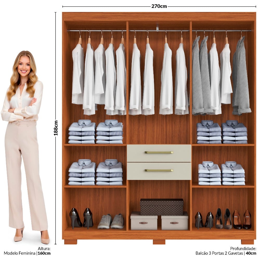 Guarda-Roupa Casal 7 Portas 2 Gavetas Cinamomo/Areia Aram&oacute;veis 2045147-945, , large image number 2