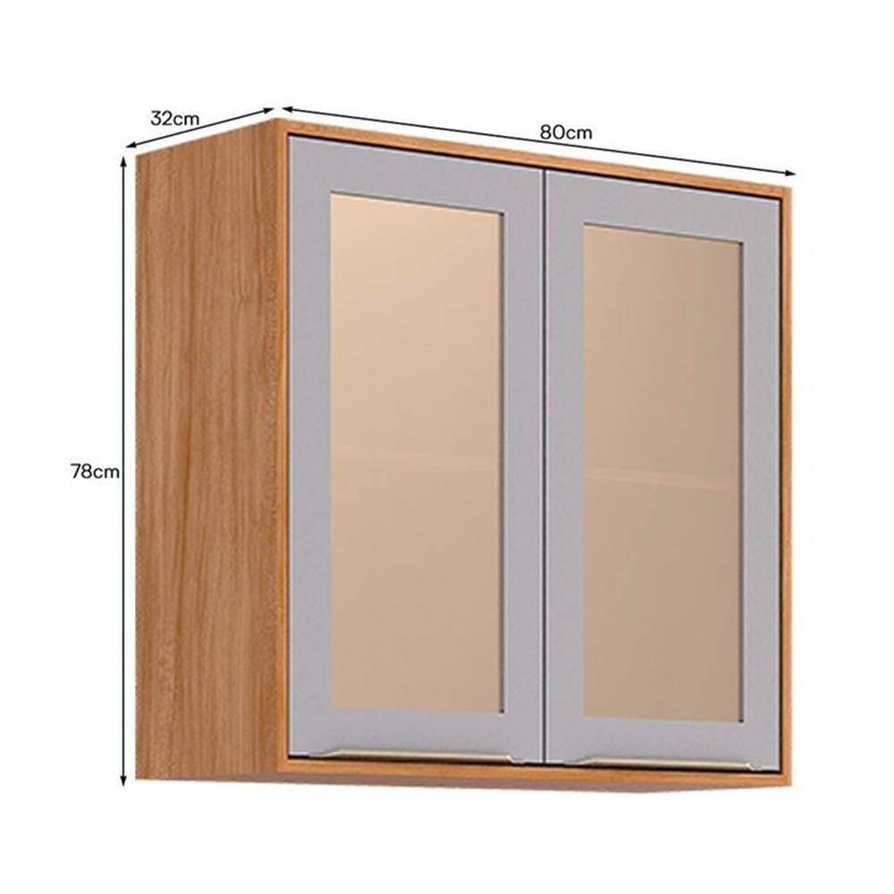 Armário de Cozinha Madeira com 2 Portas c/ Vidro Refleta 80cm MGM Cinamomo/Platino 100% MDF, , large image number 2